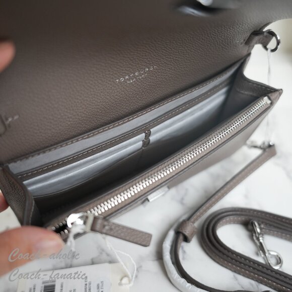 Tory Burch Thea Flat Wallet Crossbody 169971 in Wild Mushroom/Gray NWT - Picture 13 of 13